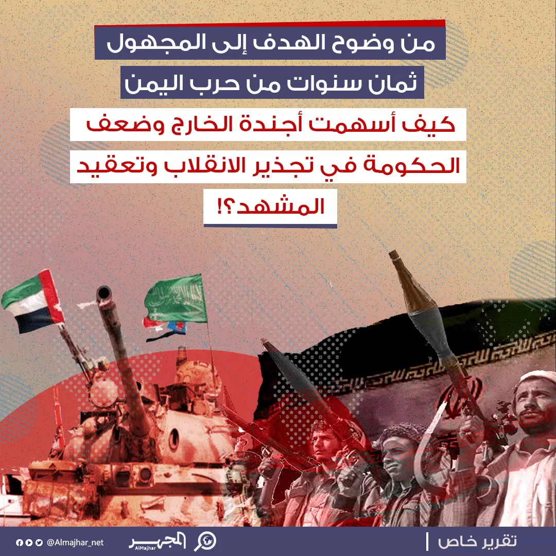 من وضوح الهدف إلى المجهول..<br>ثمان سنوات من حرب اليمن.. كيف أسهمت أجندة الخارج وضعف الحكومة في تجذير الانقلاب وتعقيد المشهد؟!